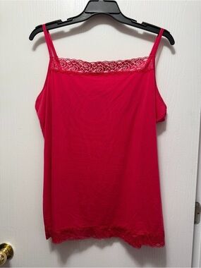 VTG Fashion Bug Hot Pink Lace Trim Cami Top Y2K Coquette Fairy Core Size 2XL